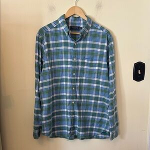Vineyard Vines Island Twill Plaid Shirt Mens Size L Blue Green Plaid
